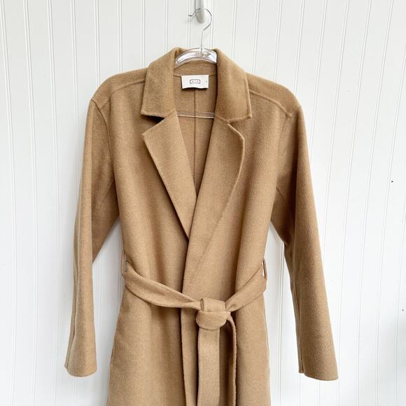 AYR The Closer Belted Camel Trench Coat Recycled Wool Long Wrap Jacket XS - Picture 5 of 6